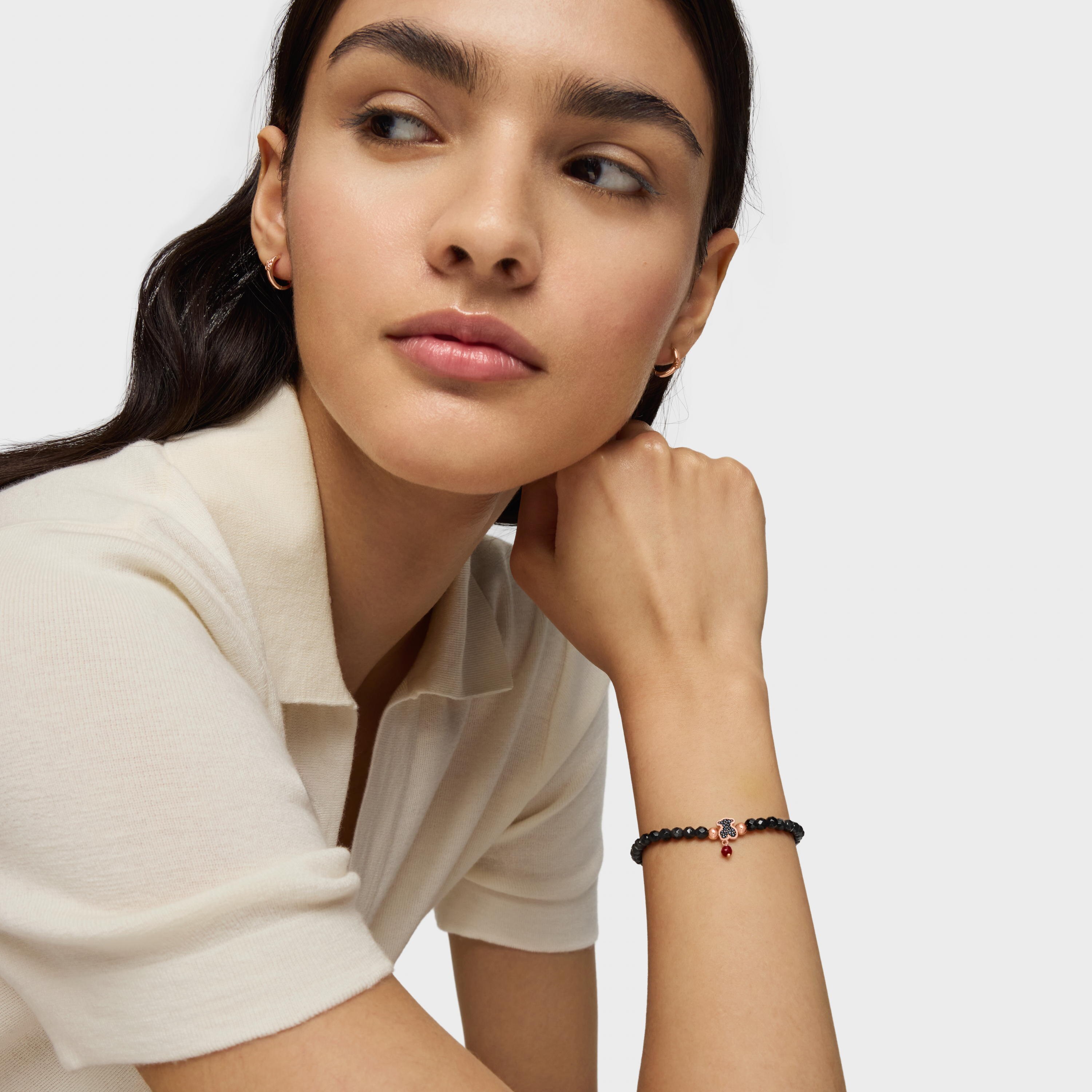 Rose Vermeil Silver TOUS Motif Bracelet with spinels and faceted onyx