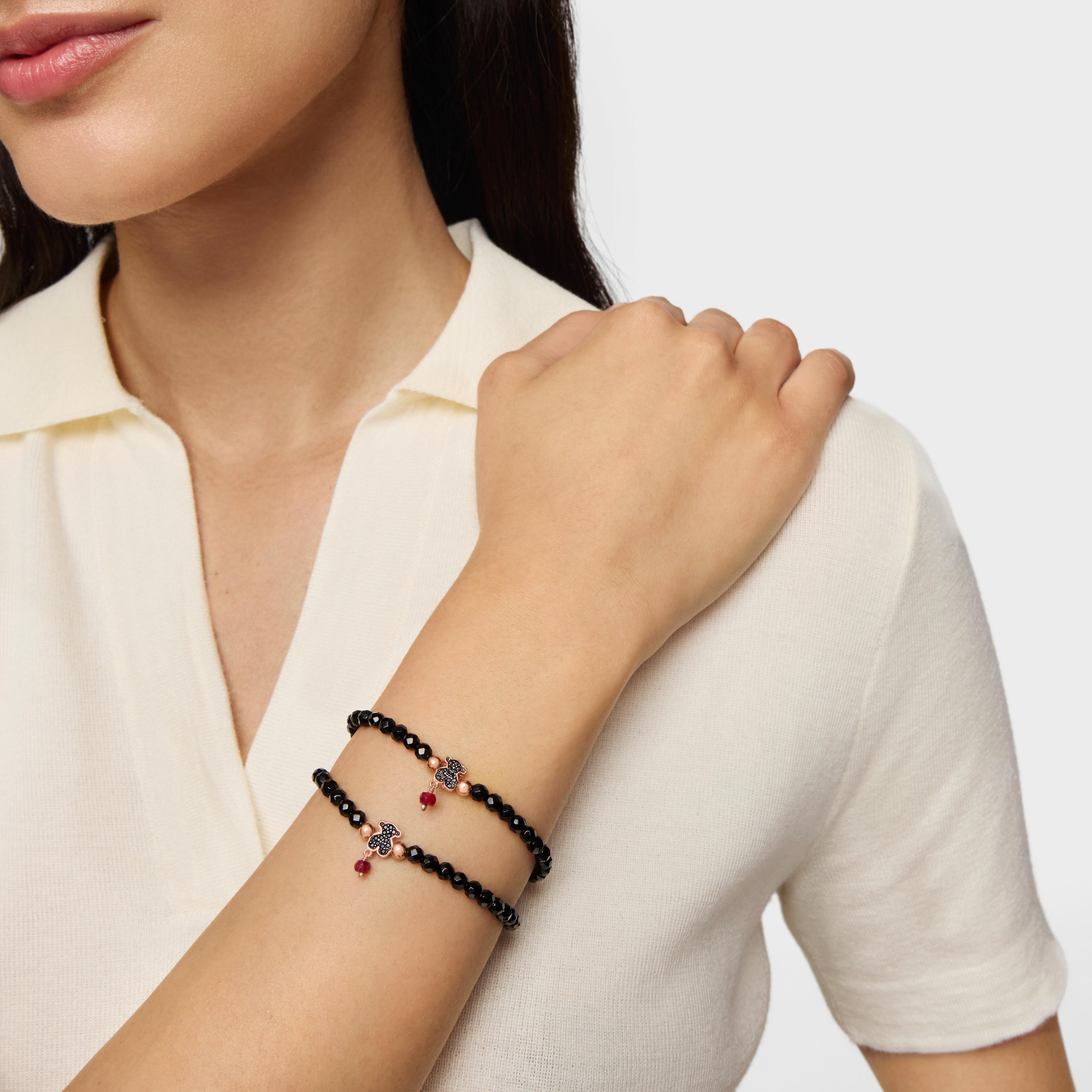 Rose 18K gold vermeil TOUS Motif Bracelet with spinels and faceted onyx