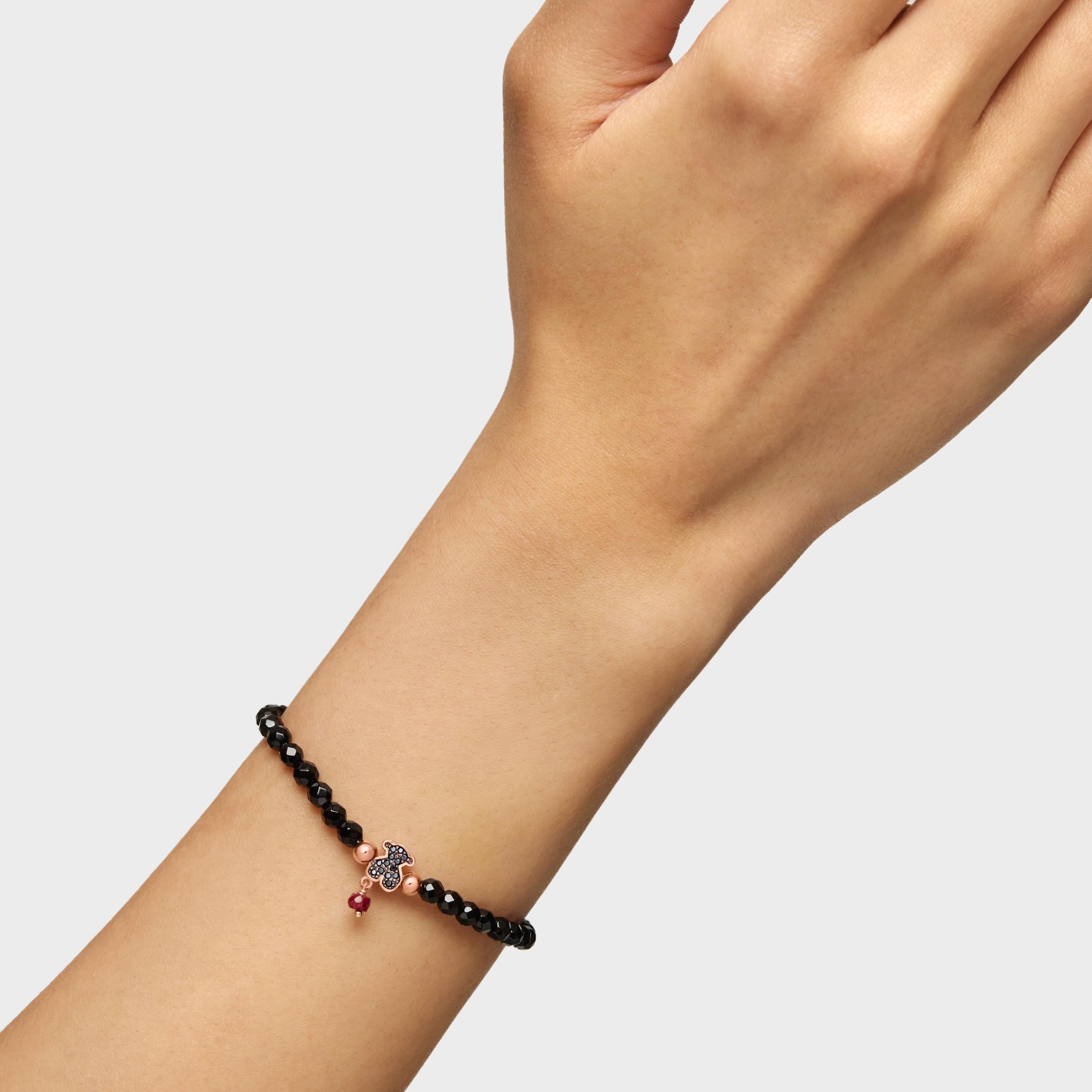 Rose 18K gold vermeil TOUS Motif Bracelet with spinels and faceted onyx