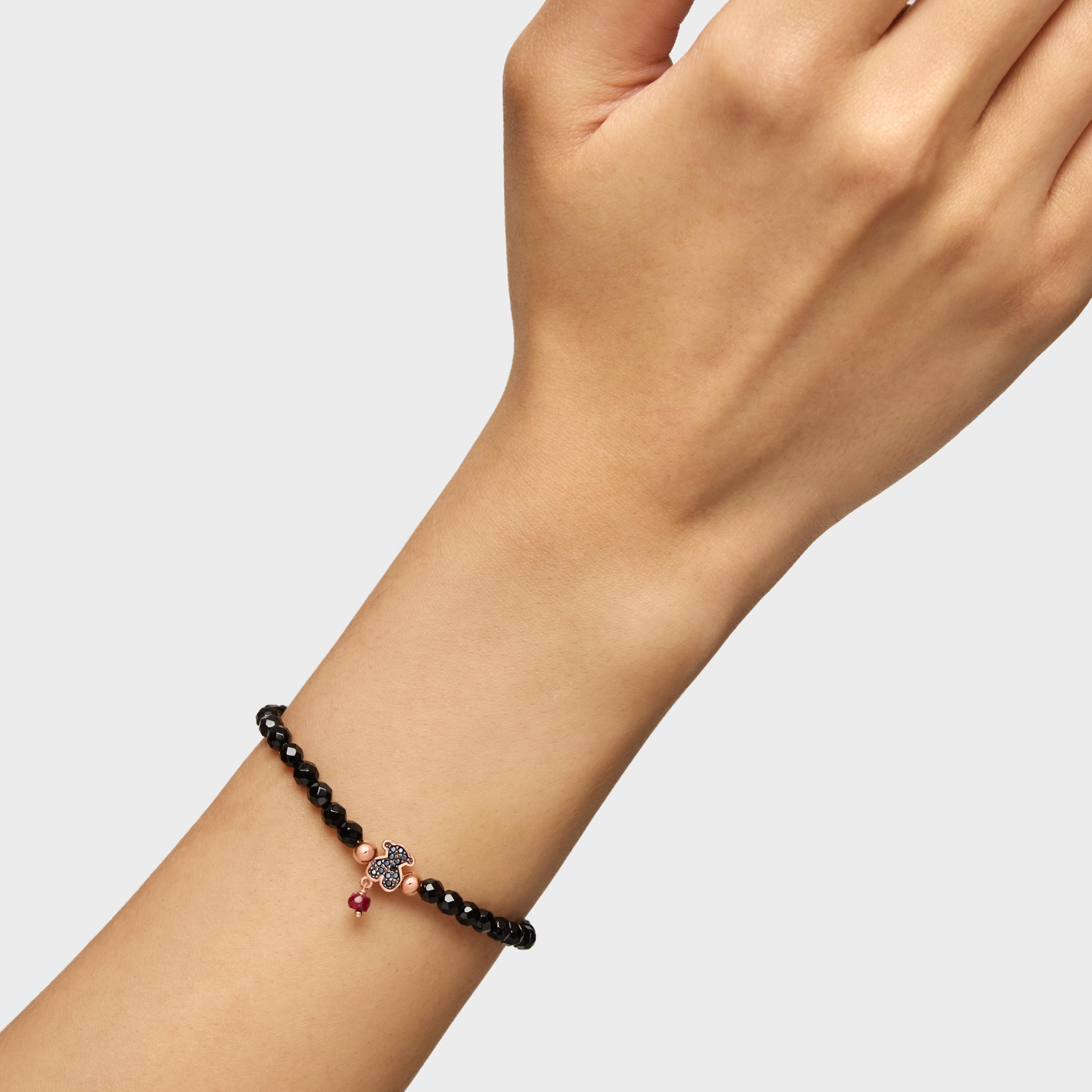 Rose Vermeil Silver TOUS Motif Bracelet with spinels and faceted onyx