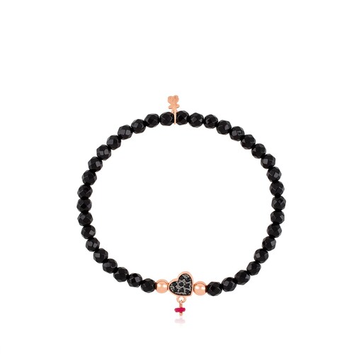 Pulsera con ba&ntilde;o de oro rosa 18 kt sobre plata, espinelas y &oacute;nix facetado motivo coraz&oacute;n Motif