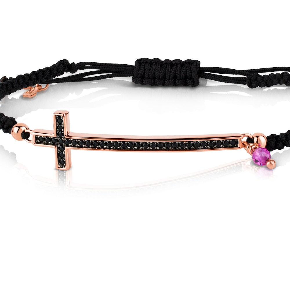 Pulsera Motif con ba&ntilde;o de oro rosa 18 kt sobre plata y motivo Cruz en espinela y rub&iacute; glass filled