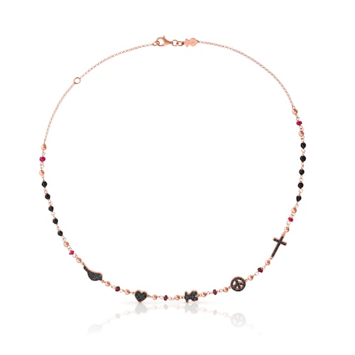 Rose Vermeil Silver Motif Necklace with Spinel, Ruby and Onyx image number 0