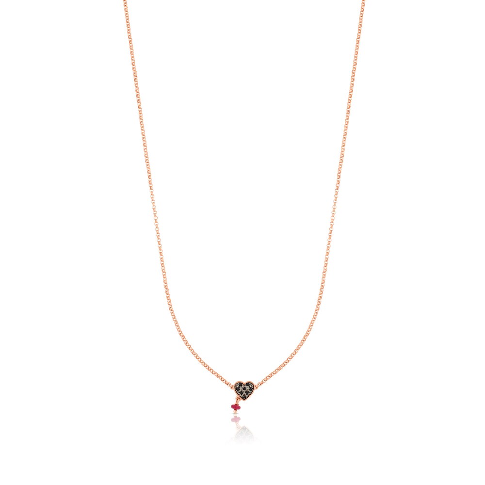 Collar con ba&ntilde;o de oro rosa 18 kt sobre plata, espinela y rub&iacute; tratado motivo coraz&oacute;n Motif