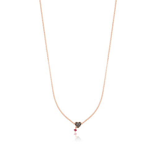 Collar Motif con baño de oro rosa 18 kt sobre plata, Espinela y Rubí motivo corazón