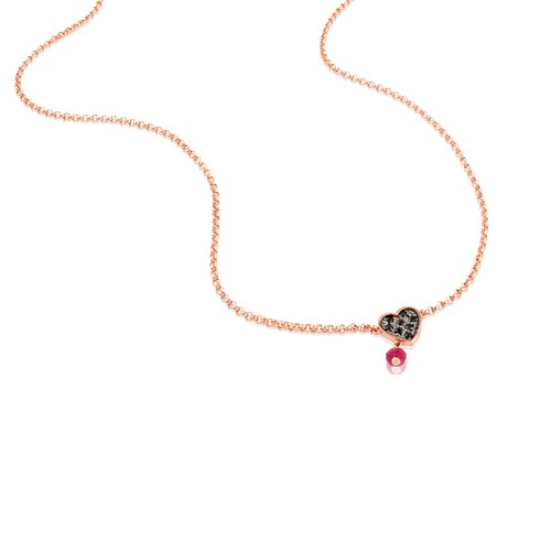 Collar Motif con baño de oro rosa 18 kt sobre plata, Espinela y Rubí motivo corazón