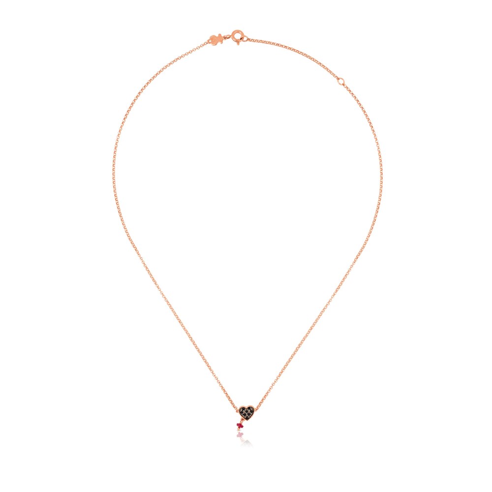 Collar con ba&ntilde;o de oro rosa 18 kt sobre plata, espinela y rub&iacute; tratado motivo coraz&oacute;n Motif
