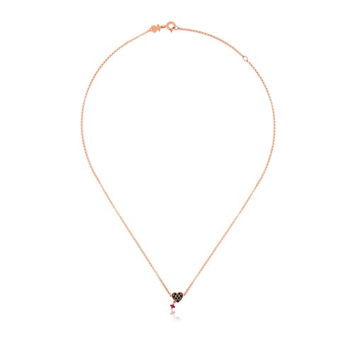 Collar Motif con baño de oro rosa 18 kt sobre plata, Espinela y Rubí motivo corazón