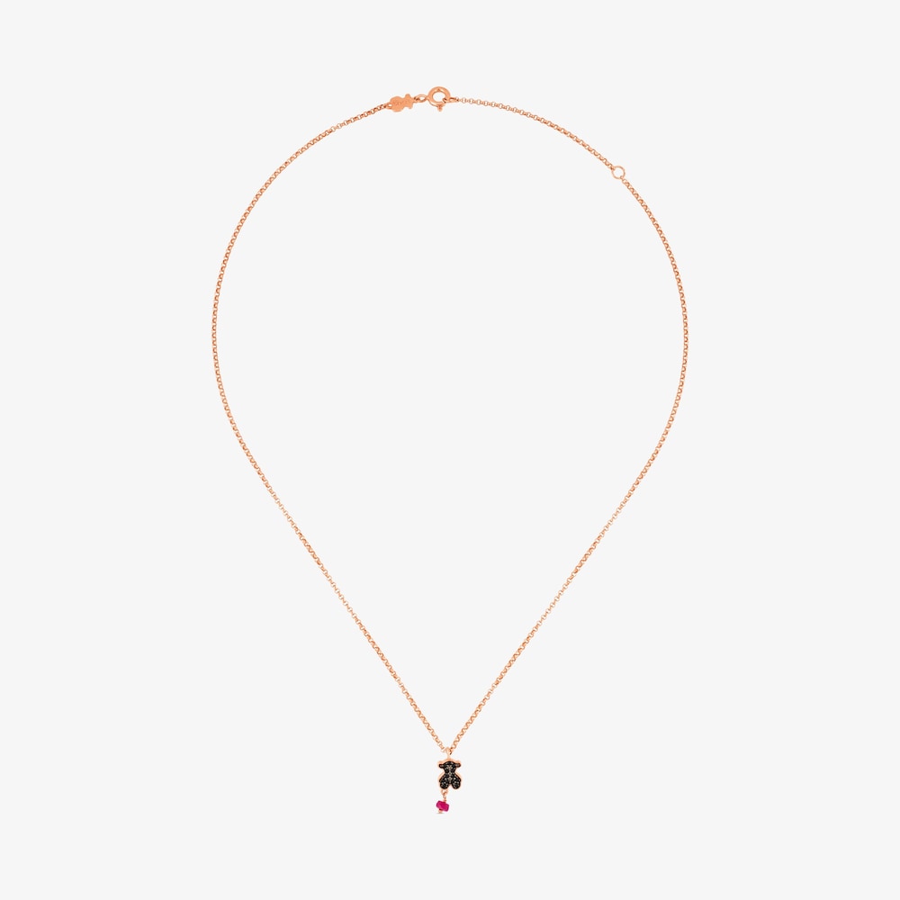 Collana con placcatura in oro rosa 18 kt su argento, spinello e motivo Orsetto con rubino trattato