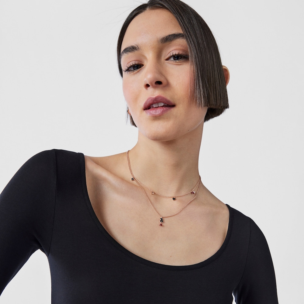 Collana con placcatura in oro rosa 18 kt su argento, spinello e motivo Orsetto con rubino trattato