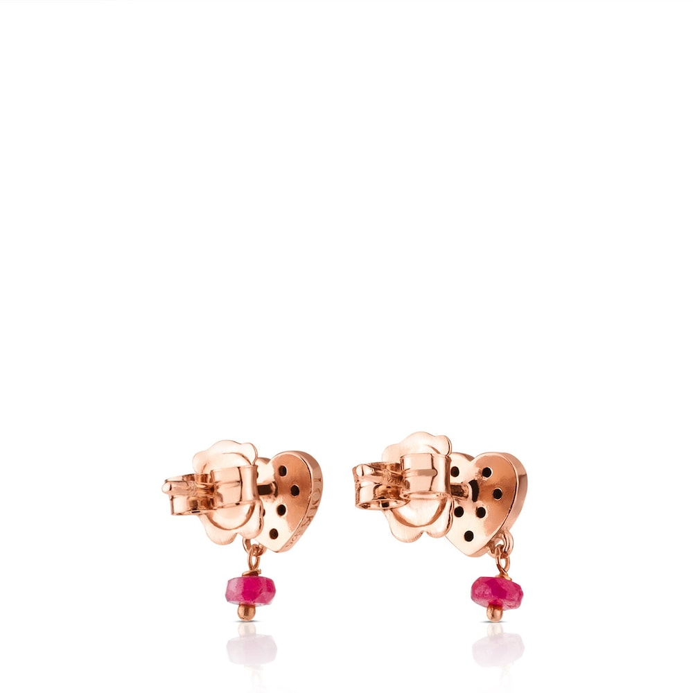 Pendientes con baño de oro rosa 18 kt sobre plata, espinelas y rubí glass filled con motivo corazón Motif Pendientes con baño de oro rosa 18 kt sobre plata, espinelas y rubí glass filled con motivo corazón Motif