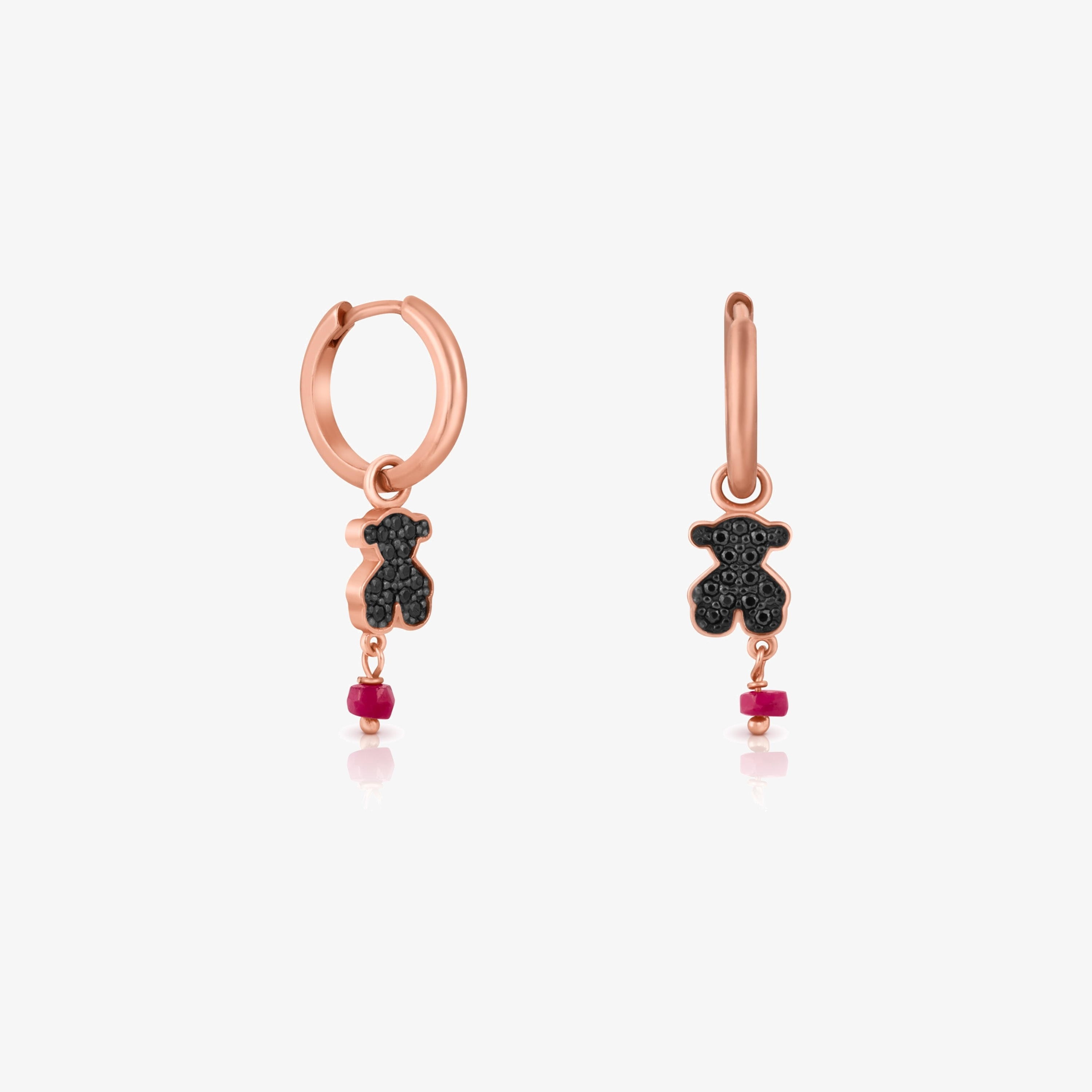 Rose 18K gold vermeil TOUS Motif Earrings with Spinel and Ruby and Bear motif