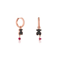 Rose Vermeil Silver TOUS Motif Earrings with Spinel and Ruby and Bear motif