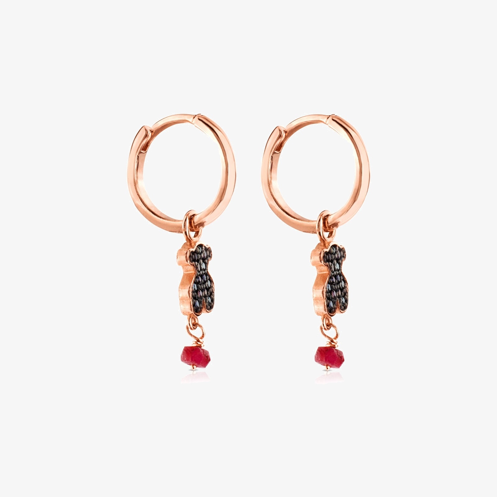 Rose 18K gold vermeil TOUS Motif Earrings with Spinel and Ruby and Bear motif