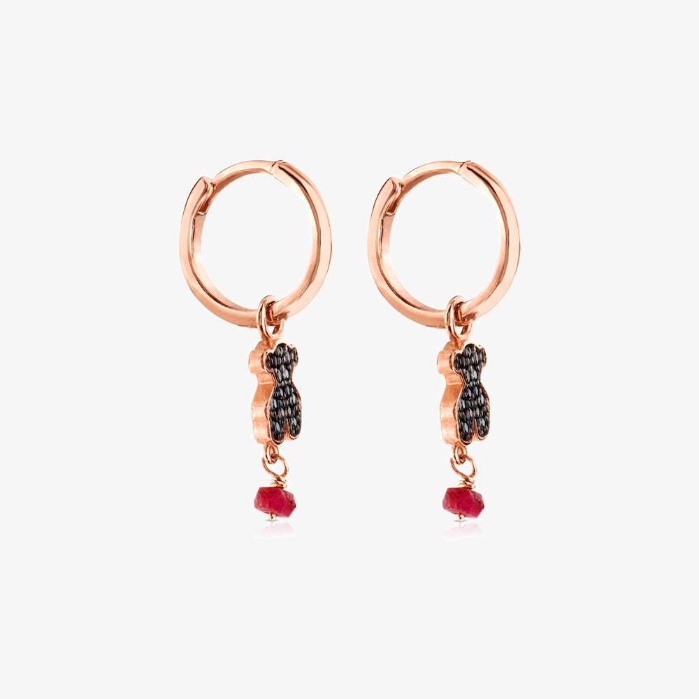 Rose 18K gold vermeil TOUS Motif Earrings with Spinel and Ruby and Bear motif