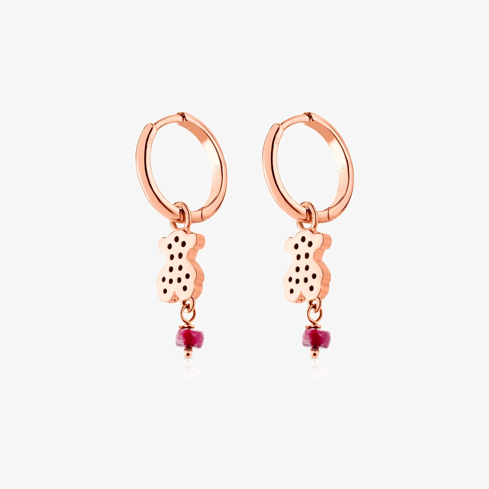 Rose 18K gold vermeil TOUS Motif Earrings with Spinel and Ruby and Bear motif