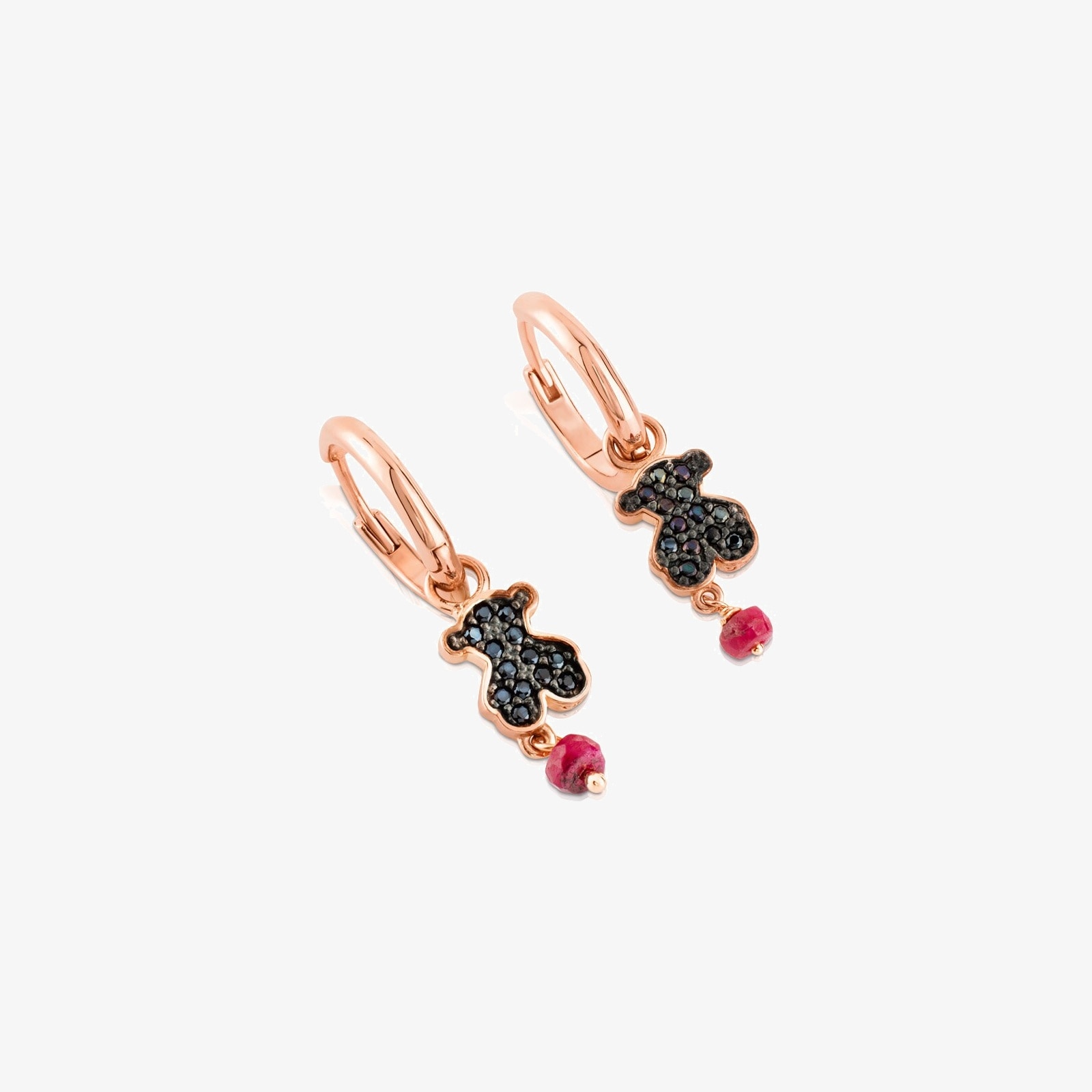 Rose 18K gold vermeil TOUS Motif Earrings with Spinel and Ruby and Bear motif