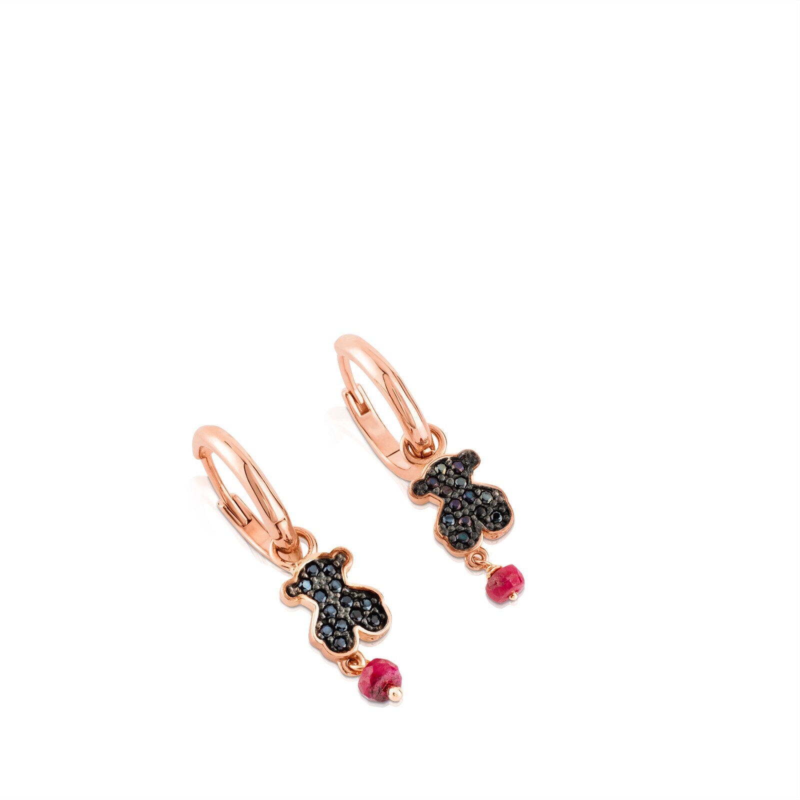 Rose Vermeil Silver TOUS Motif Earrings with Spinel and Ruby and Bear motif
