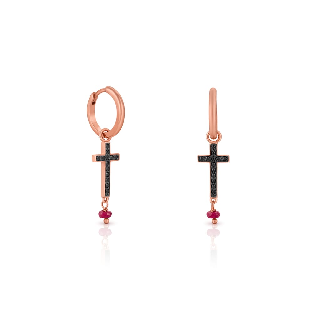 Rose 18K gold vermeil TOUS Motif Earrings with Spinel and Ruby and Cross motif