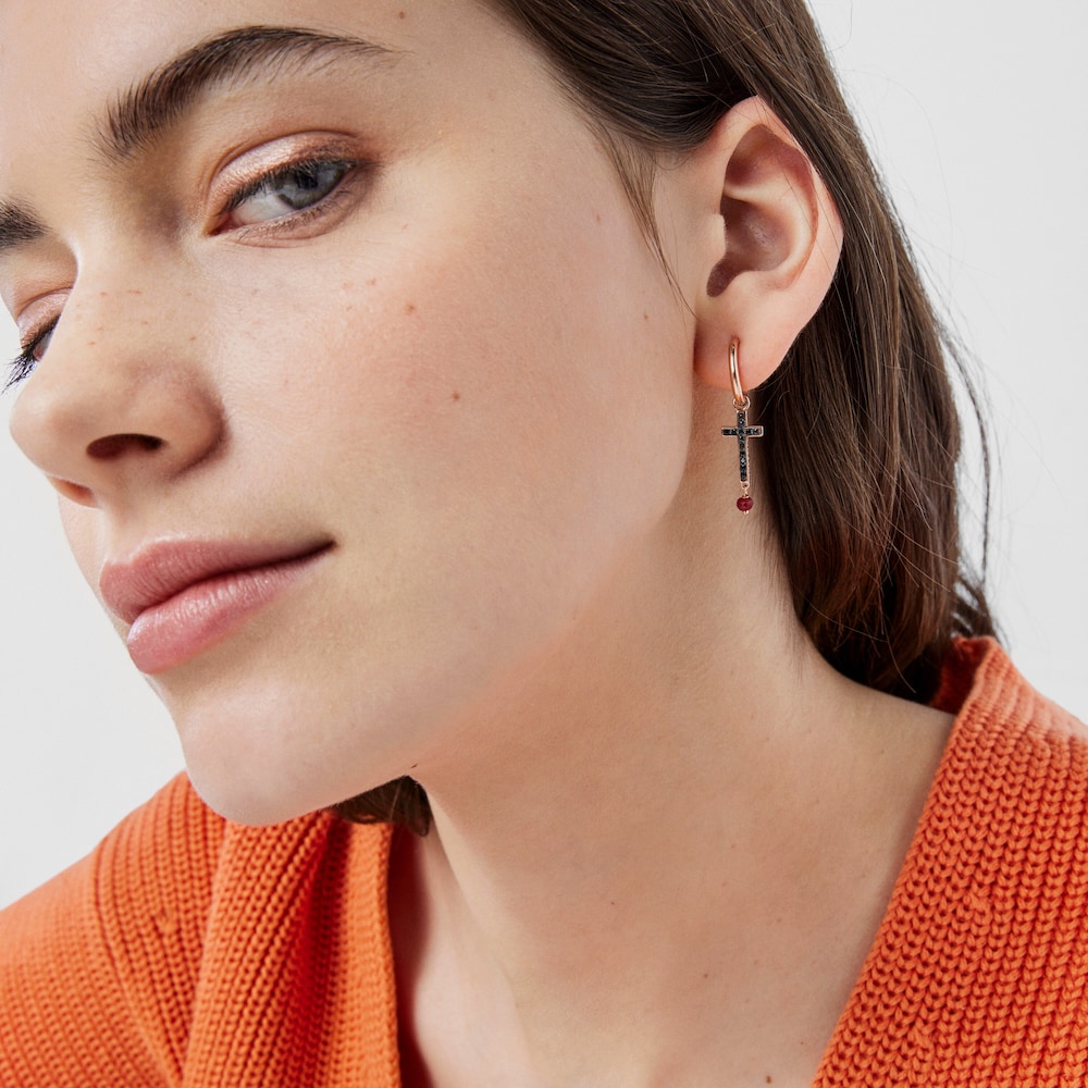 Rose 18K gold vermeil TOUS Motif Earrings with Spinel and Ruby and Cross motif