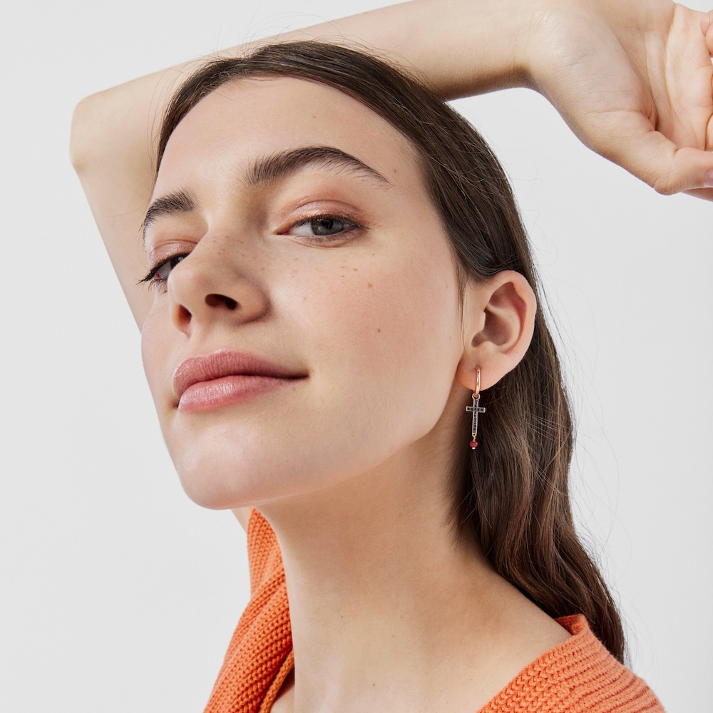 Rose 18K gold vermeil TOUS Motif Earrings with Spinel and Ruby and Cross motif