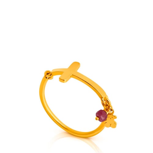Vermeil Silver Motif Ring with Ruby