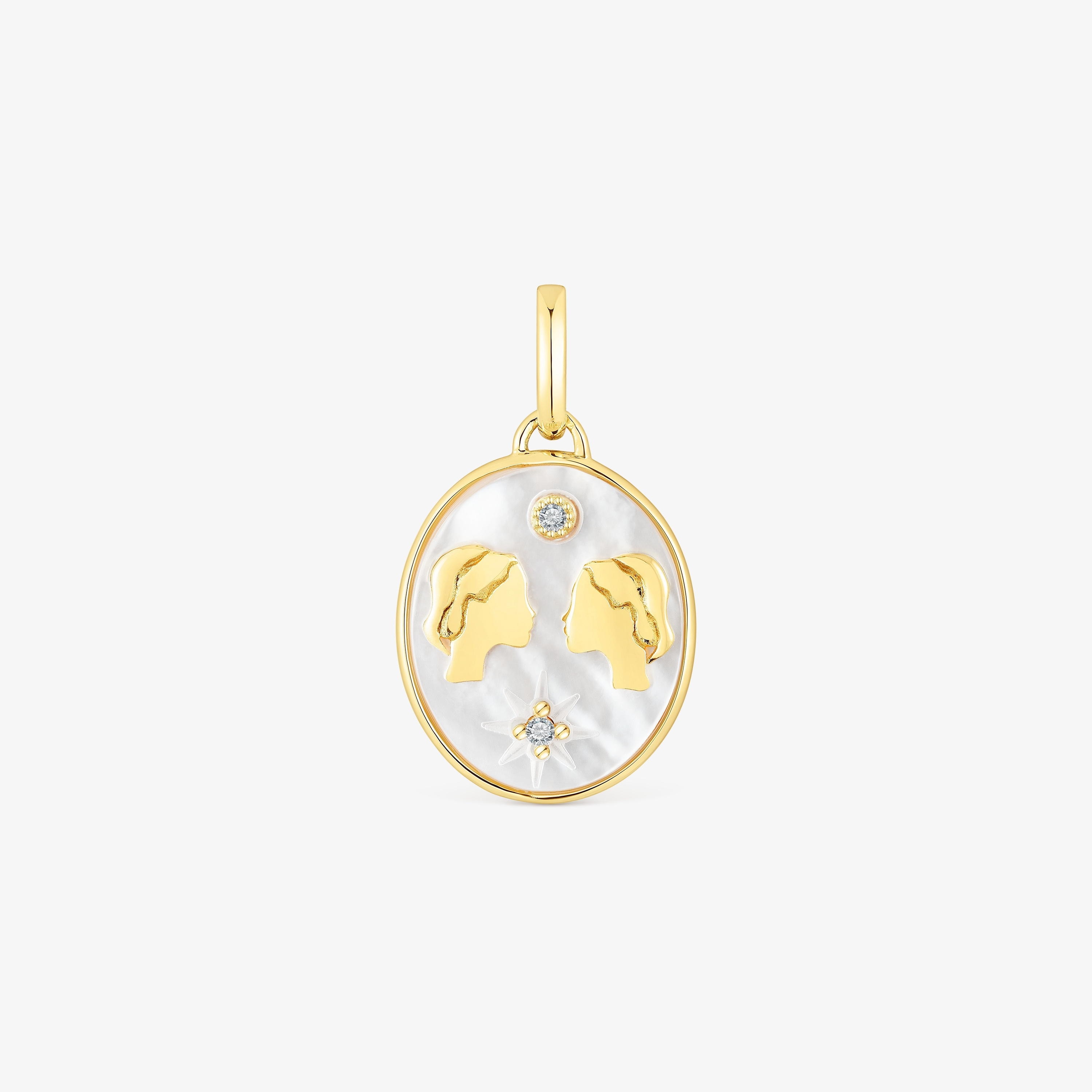 Gemini Pendant in silver vermeil with mother-of-pearl and topazes