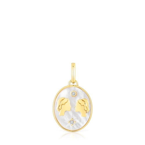 Colgante Géminis con baño de oro 18 kt sobre plata, nácar y topacios TOUS Horoscope