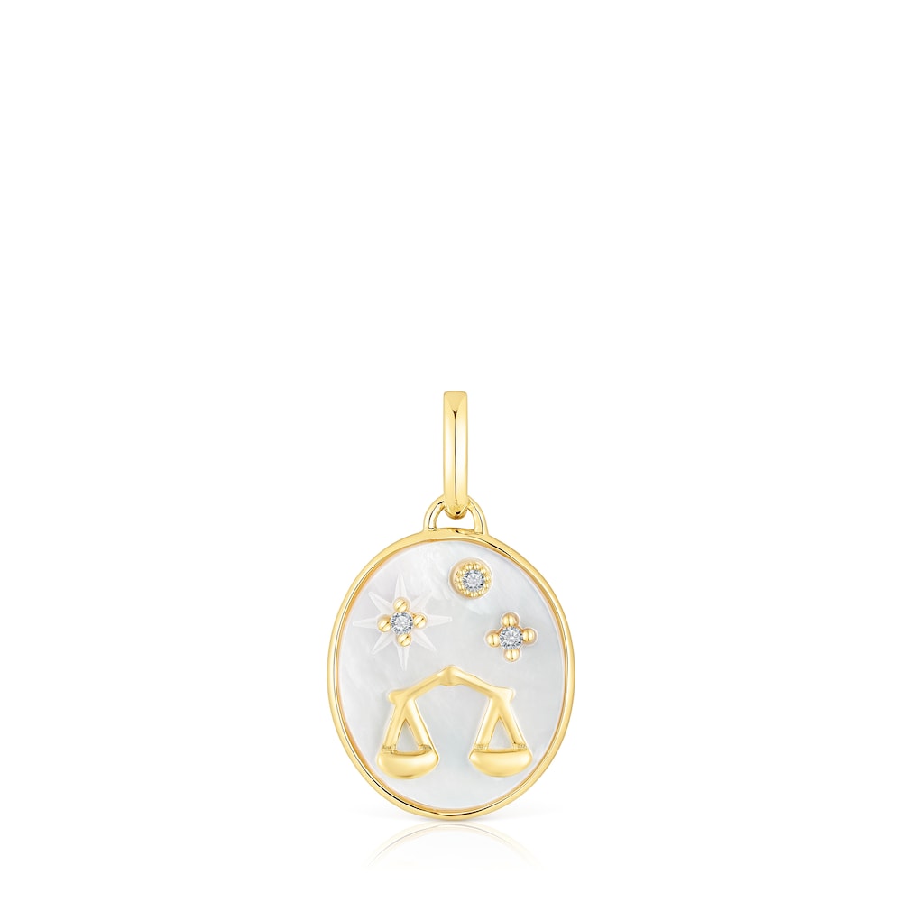 Colgante Libra con baño de oro 18 kt sobre plata, nácar y topacios TOUS Horoscope image number 0
