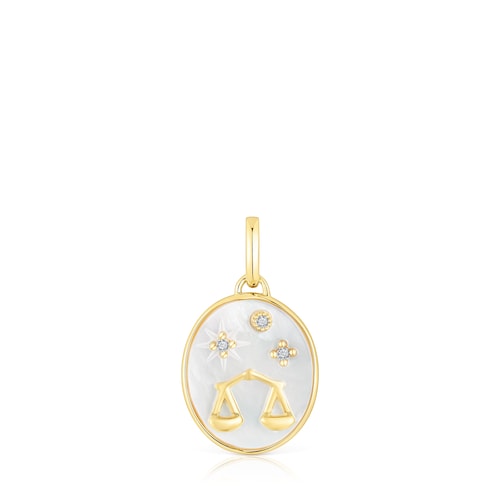 Colgante Libra con baño de oro 18 kt sobre plata, nácar y topacios TOUS Horoscope