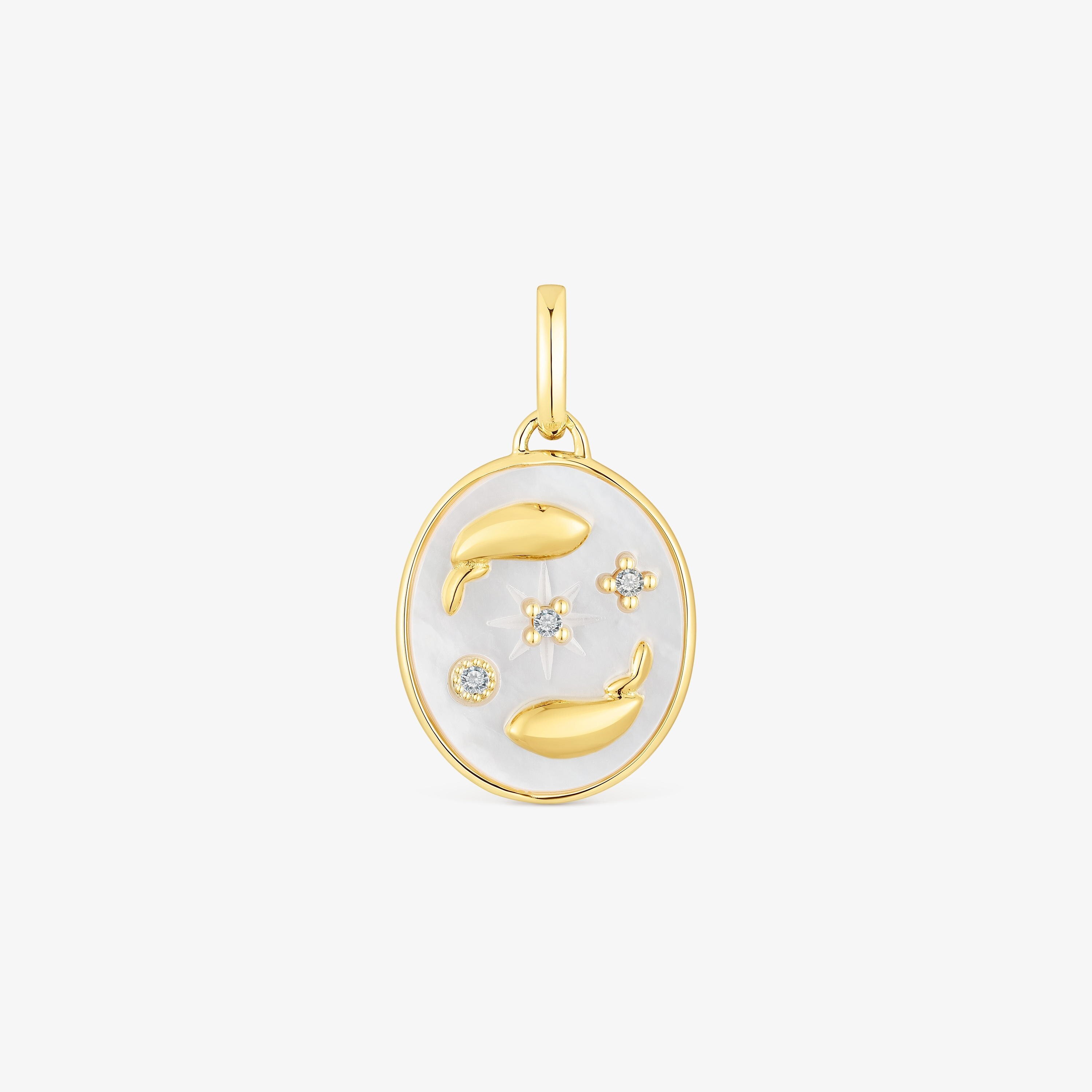 Pisces Pendant in silver vermeil with mother-of-pearl and topazes