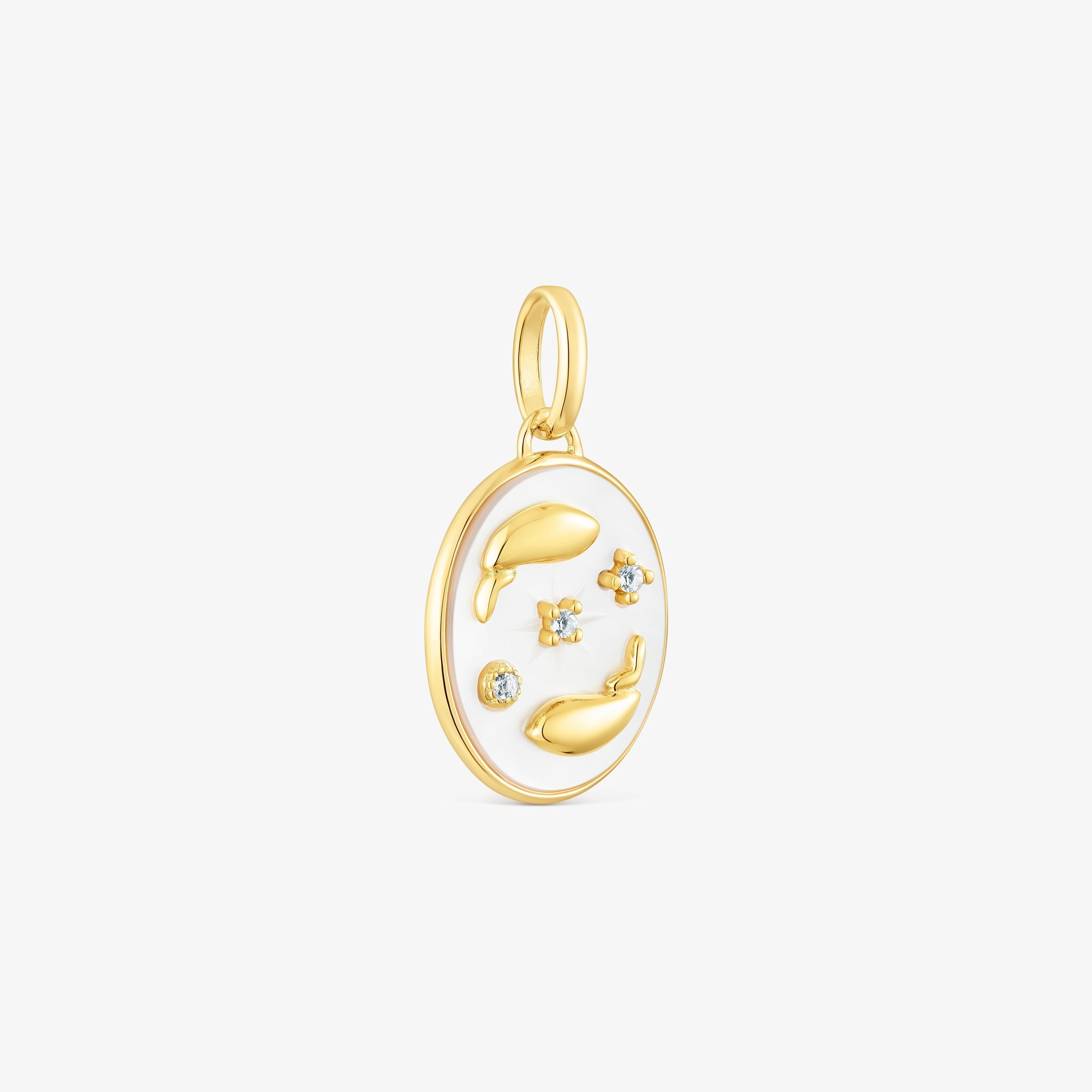 Pisces Pendant in silver vermeil with mother-of-pearl and topazes