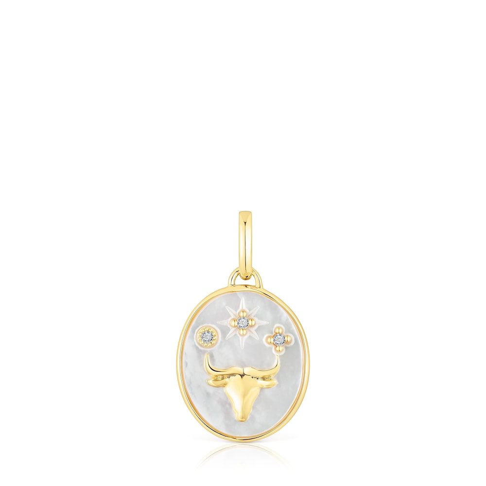 Taurus Pendant in silver vermeil with mother-of-pearl and topazes TOUS Horoscope Taurus Pendant in silver vermeil with mother-of-pearl and topazes TOUS Horoscope