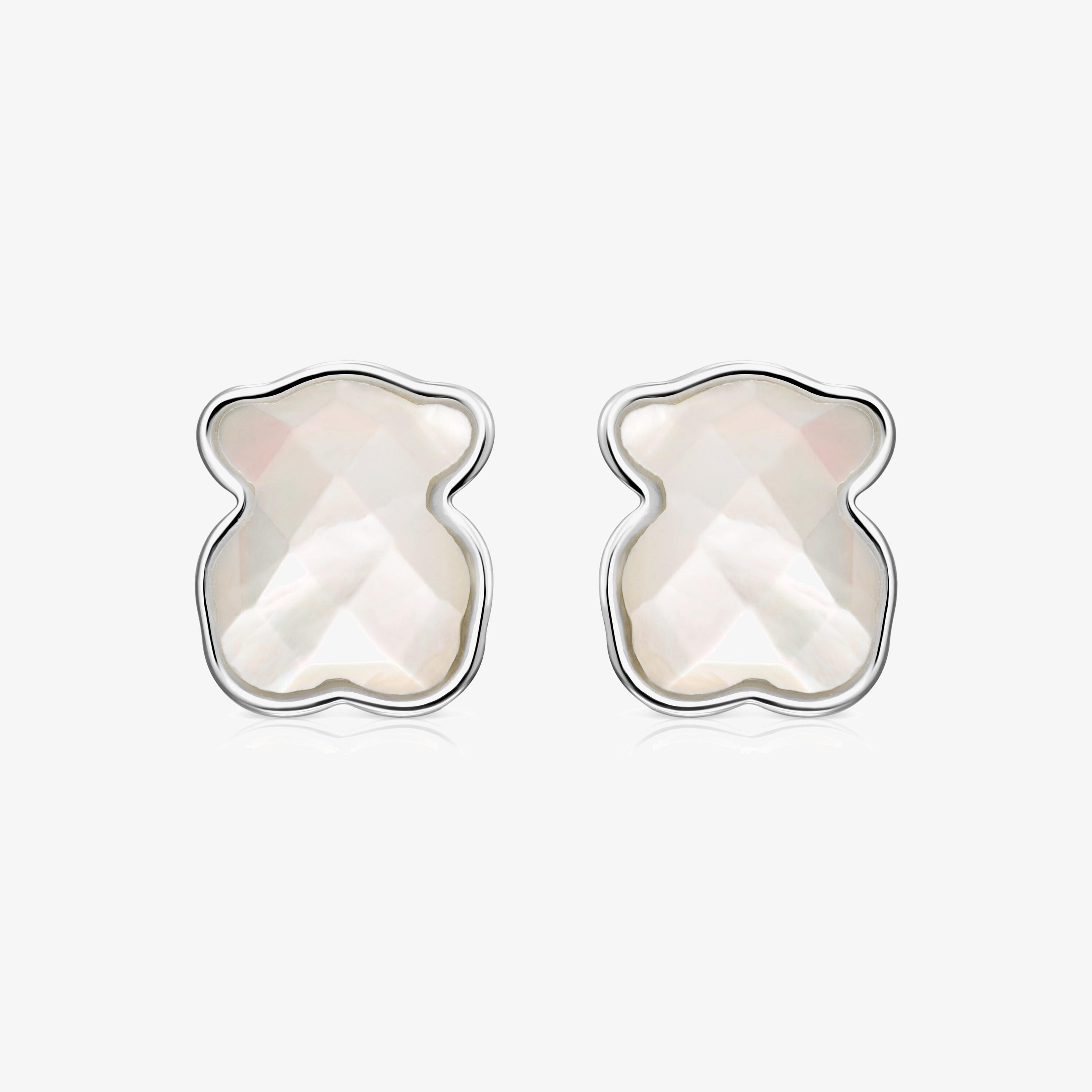 Silver TOUS Color Earrings with faceted mother-of-pearl Bear motif
