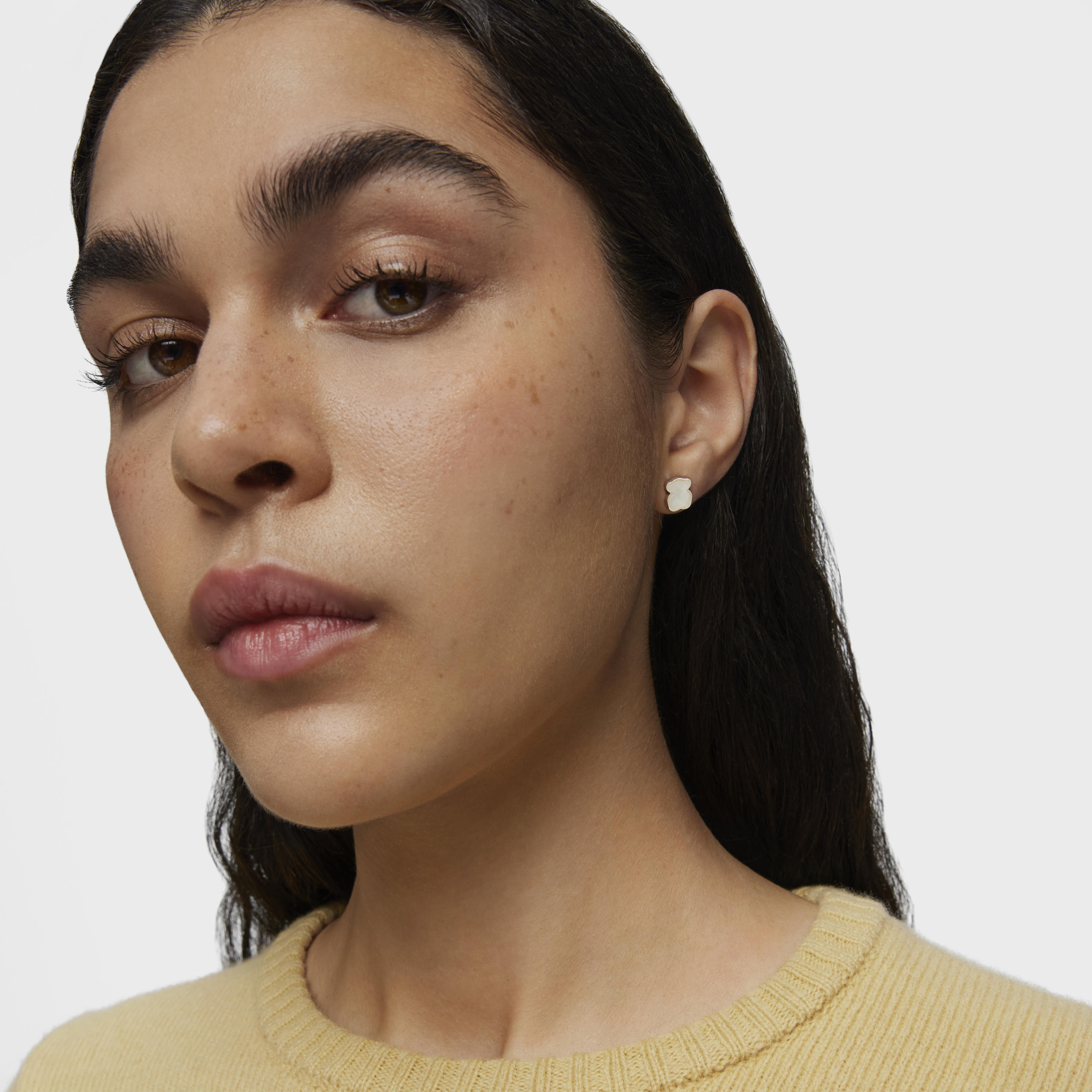 Silver TOUS Color Earrings with faceted mother-of-pearl Bear motif