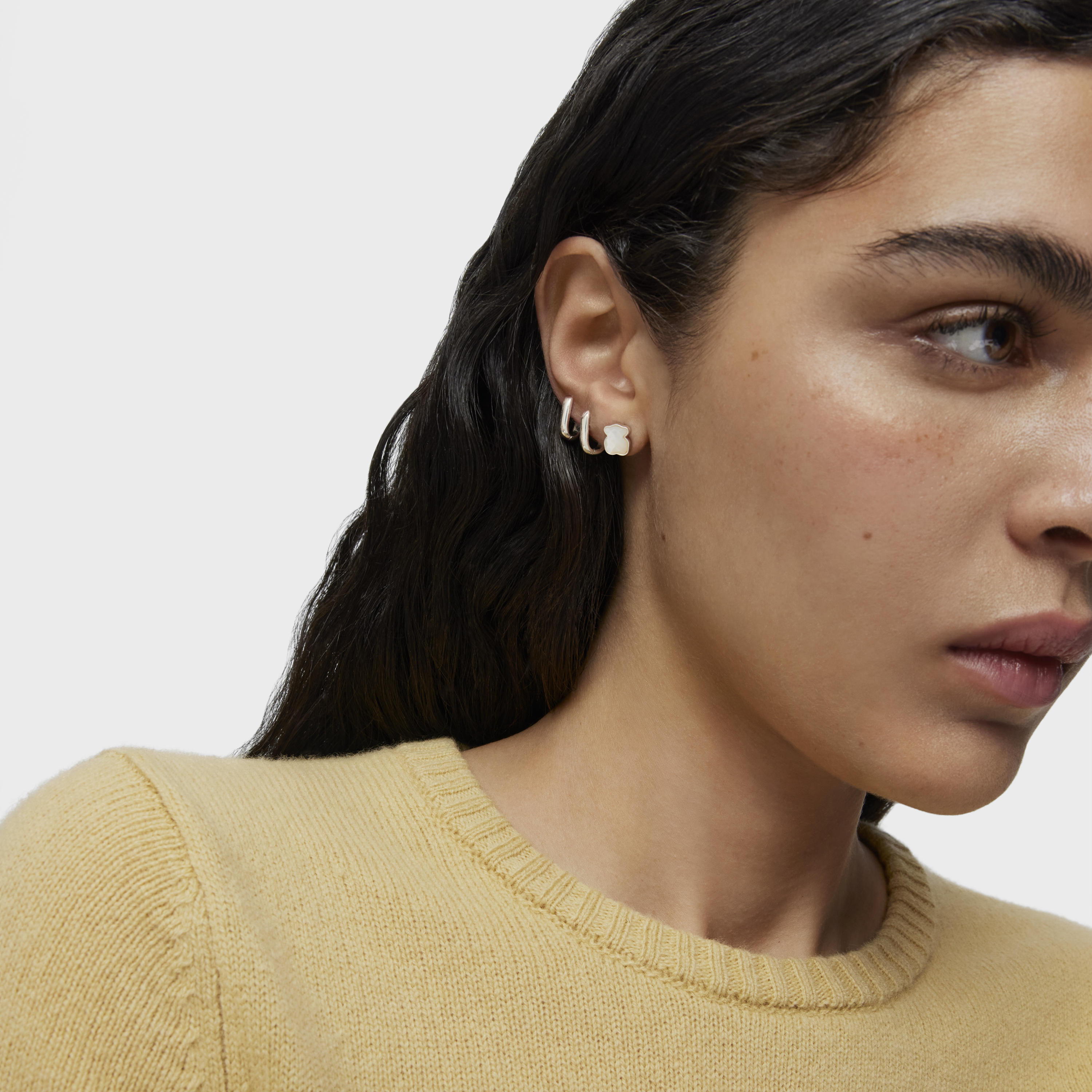 Silver TOUS Color Earrings with faceted mother-of-pearl Bear motif