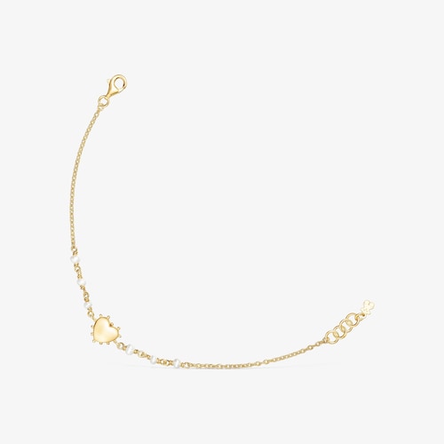 Pulsera con ba&ntilde;o de oro 18 kt sobre plata y perlas cultivadas coraz&oacute;n San Valent&iacute;n
