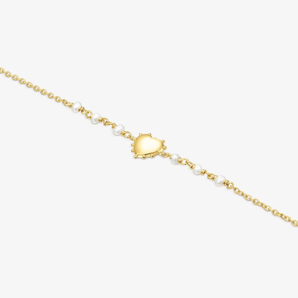 Pulsera con ba&ntilde;o de oro 18 kt sobre plata y perlas cultivadas coraz&oacute;n San Valent&iacute;n