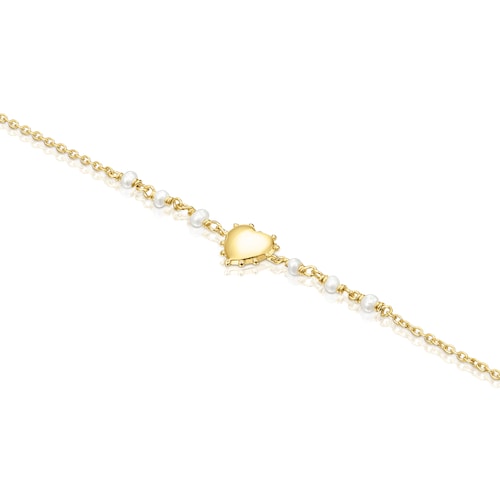 Silver vermeil heart Bracelet San Valentín with cultured pearls