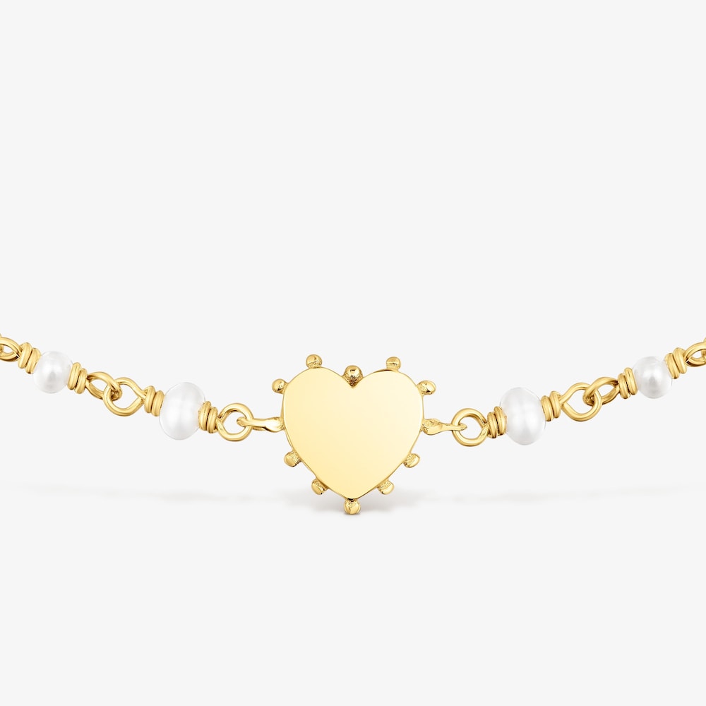Pulsera con ba&ntilde;o de oro 18 kt sobre plata y perlas cultivadas coraz&oacute;n San Valent&iacute;n