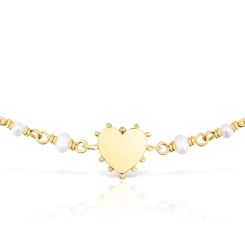 Silver vermeil heart Bracelet San Valentín with cultured pearls