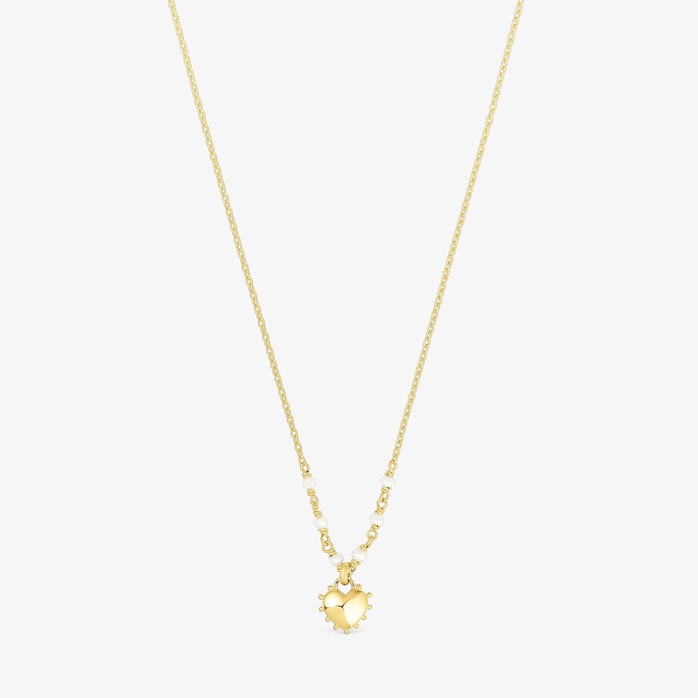 Naszyjnik ze srebra vermeil San Valent&iacute;n z motywem serca i perłami hodowanymi