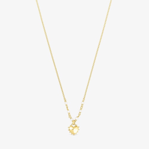 Collar con ba&ntilde;o de oro 18 kt sobre plata y perlas cultivadas coraz&oacute;n San Valent&iacute;n