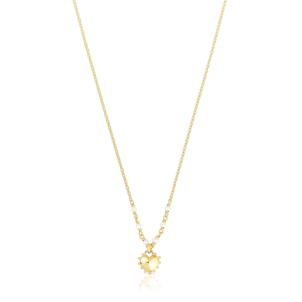 Collar con ba&ntilde;o de oro 18 kt sobre plata y perlas cultivadas coraz&oacute;n San Valent&iacute;n image number 0