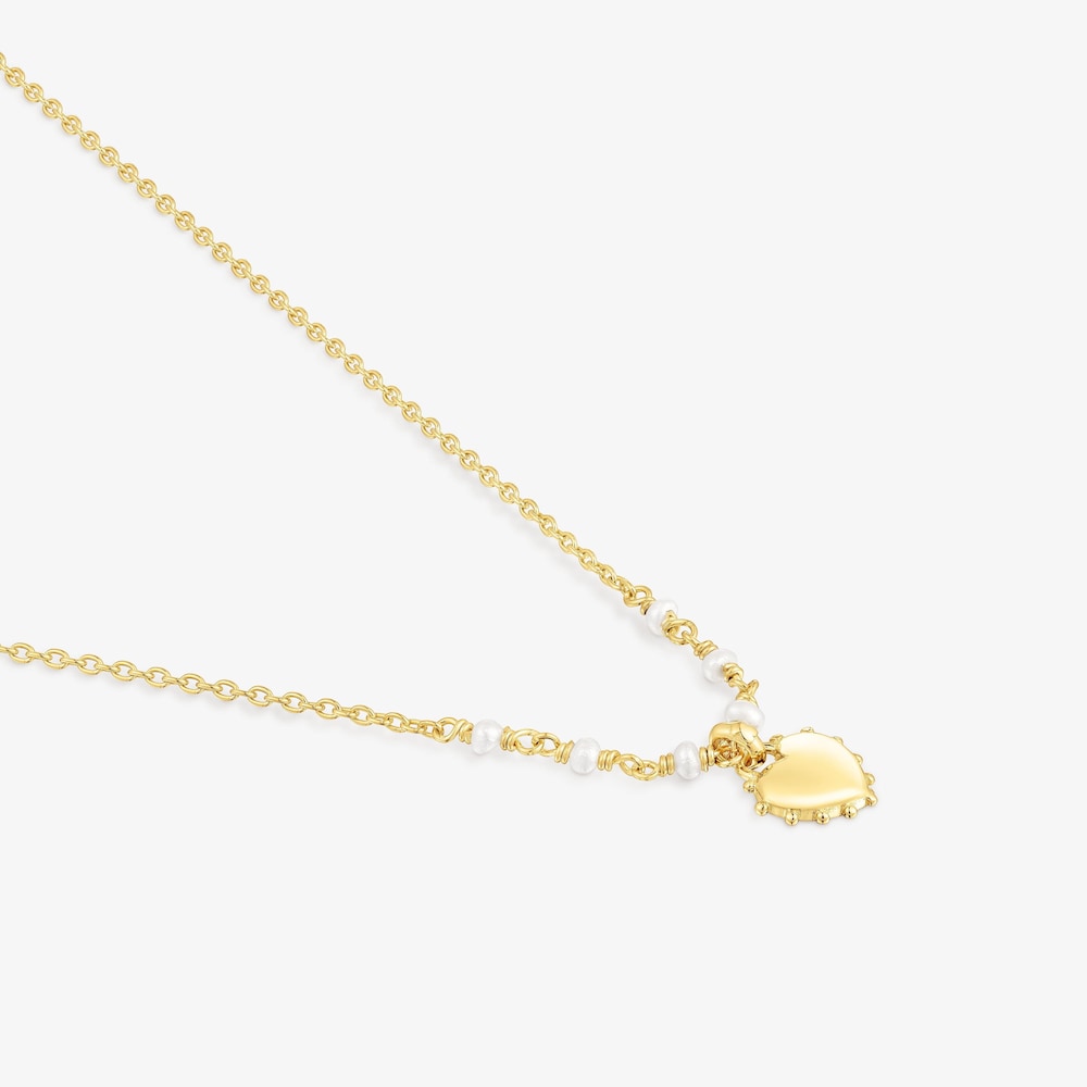 Naszyjnik ze srebra vermeil San Valent&iacute;n z motywem serca i perłami hodowanymi