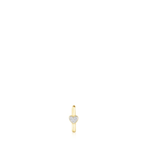 Gold San Valentín 1-2 hoop Earring with diamonds and heart motif