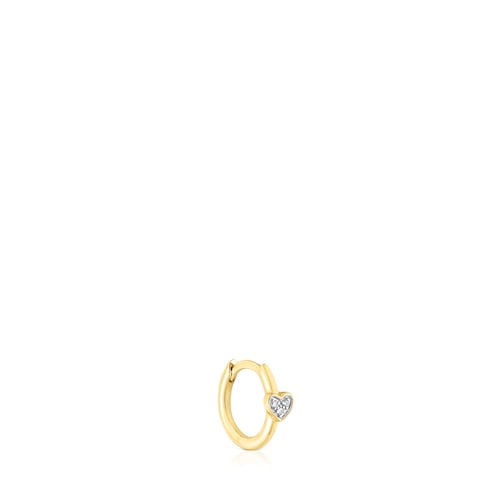Gold San Valentín 1-2 hoop Earring with diamonds and heart motif