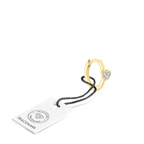 Gold San Valentín 1-2 hoop Earring with diamonds and heart motif