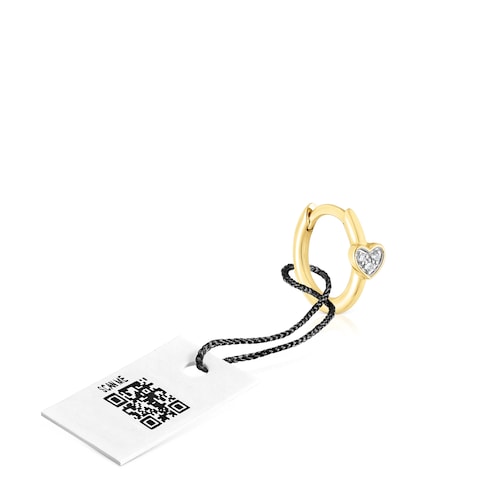 Gold San Valentín 1-2 hoop Earring with diamonds and heart motif