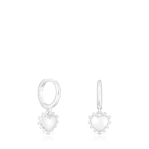 Silver heart motif hoop Earrings San Valentín